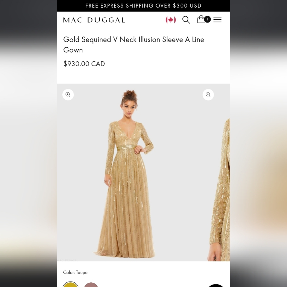Mac Duggal Gold Long Sleeve Sequin Dress - Picture 5 of 9